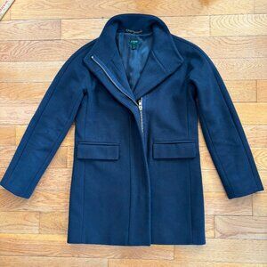 J Crew Cocoon Coat Womens Size 2 100% Virgin Wool Navy Blue City Day Lady Coat‎